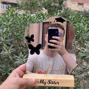 مرآة سيلفي بقاعدة خشبية هدية حب تخرج Miroir Selfie Personnalisé
